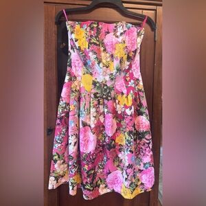 New York & Company Pink & Floral Satin Sleeveless Dress size Small